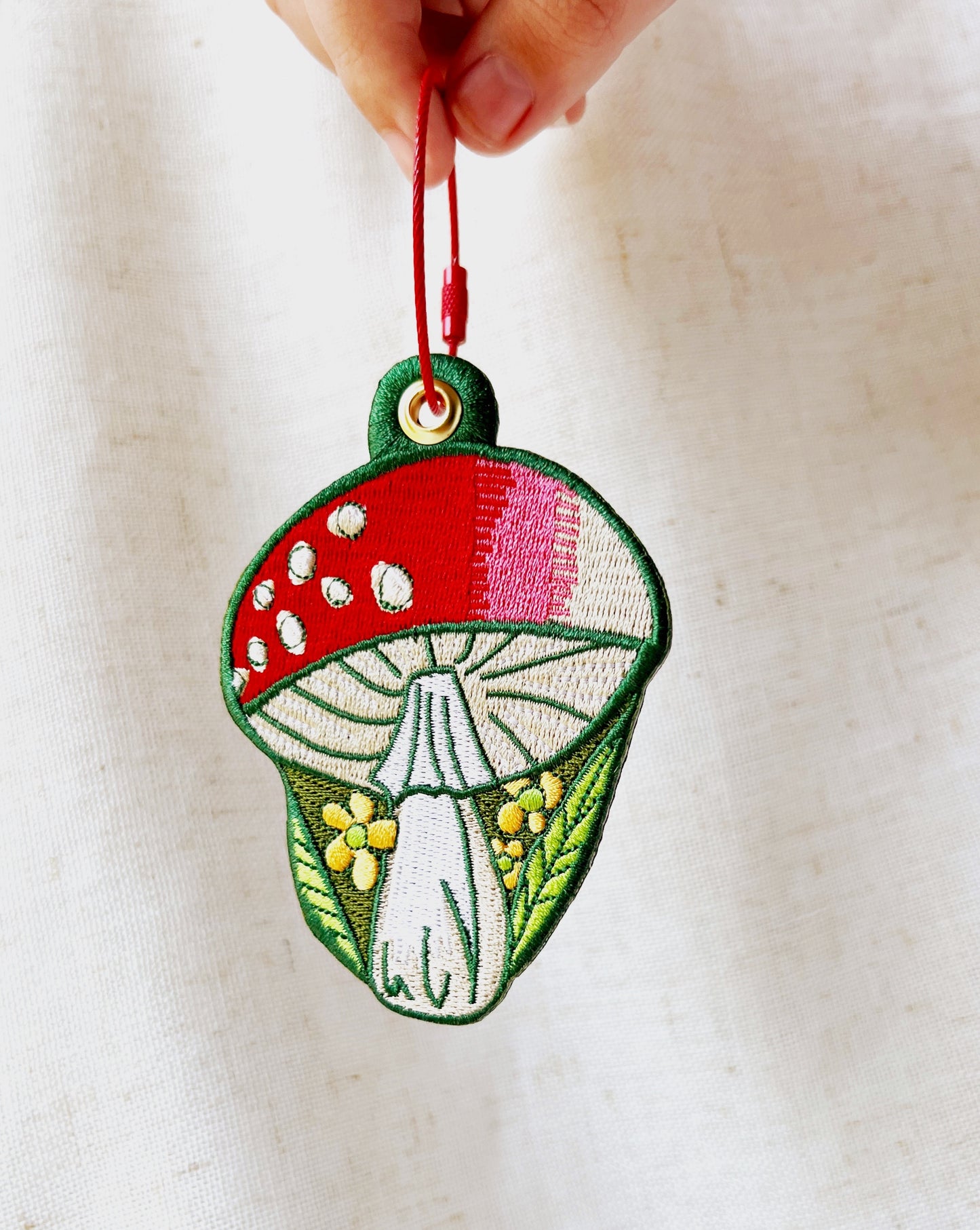 Mushroom embroidery bag charm keychain