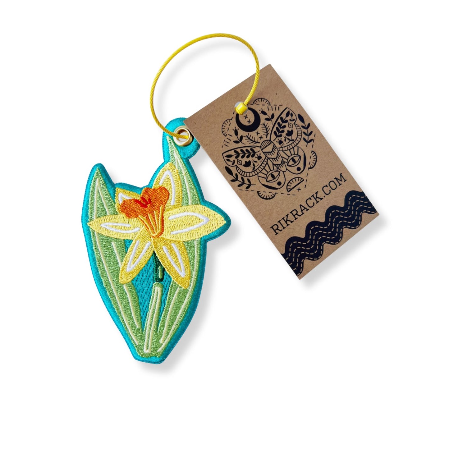 Daffodil embroidered bag charm keychain