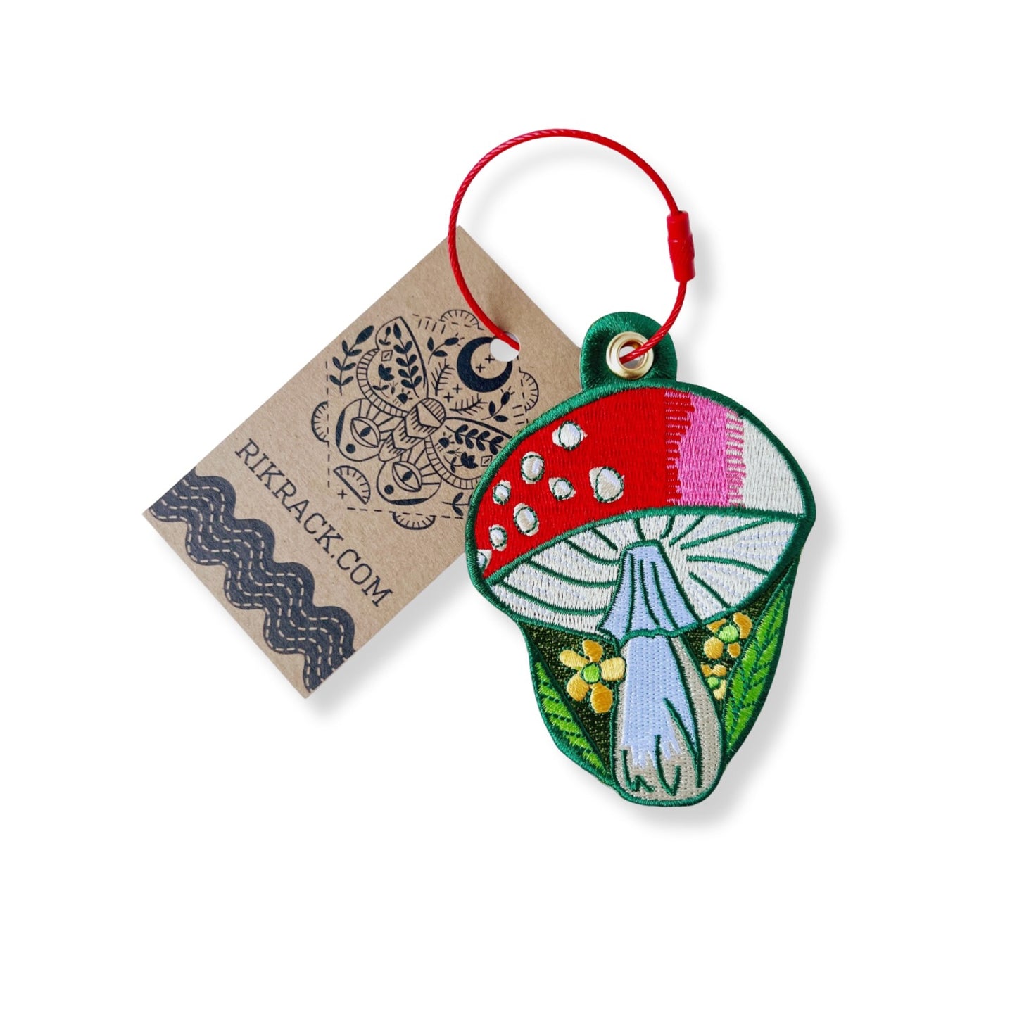 Mushroom embroidery bag charm keychain