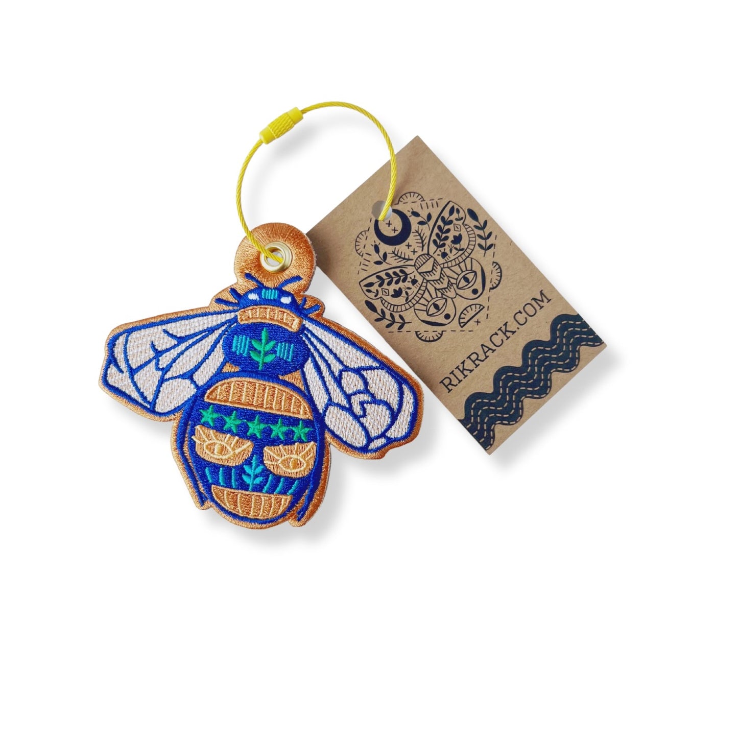 Bee embroidered bag charm keychain