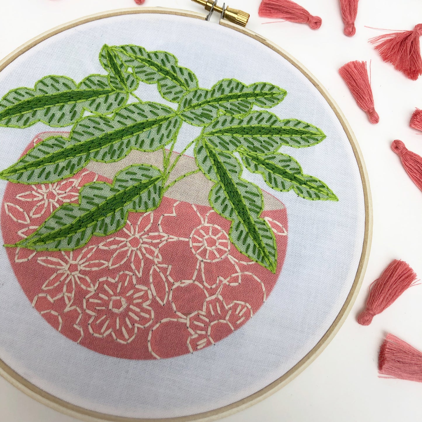 Pink Flower Pot Embroidery Kit