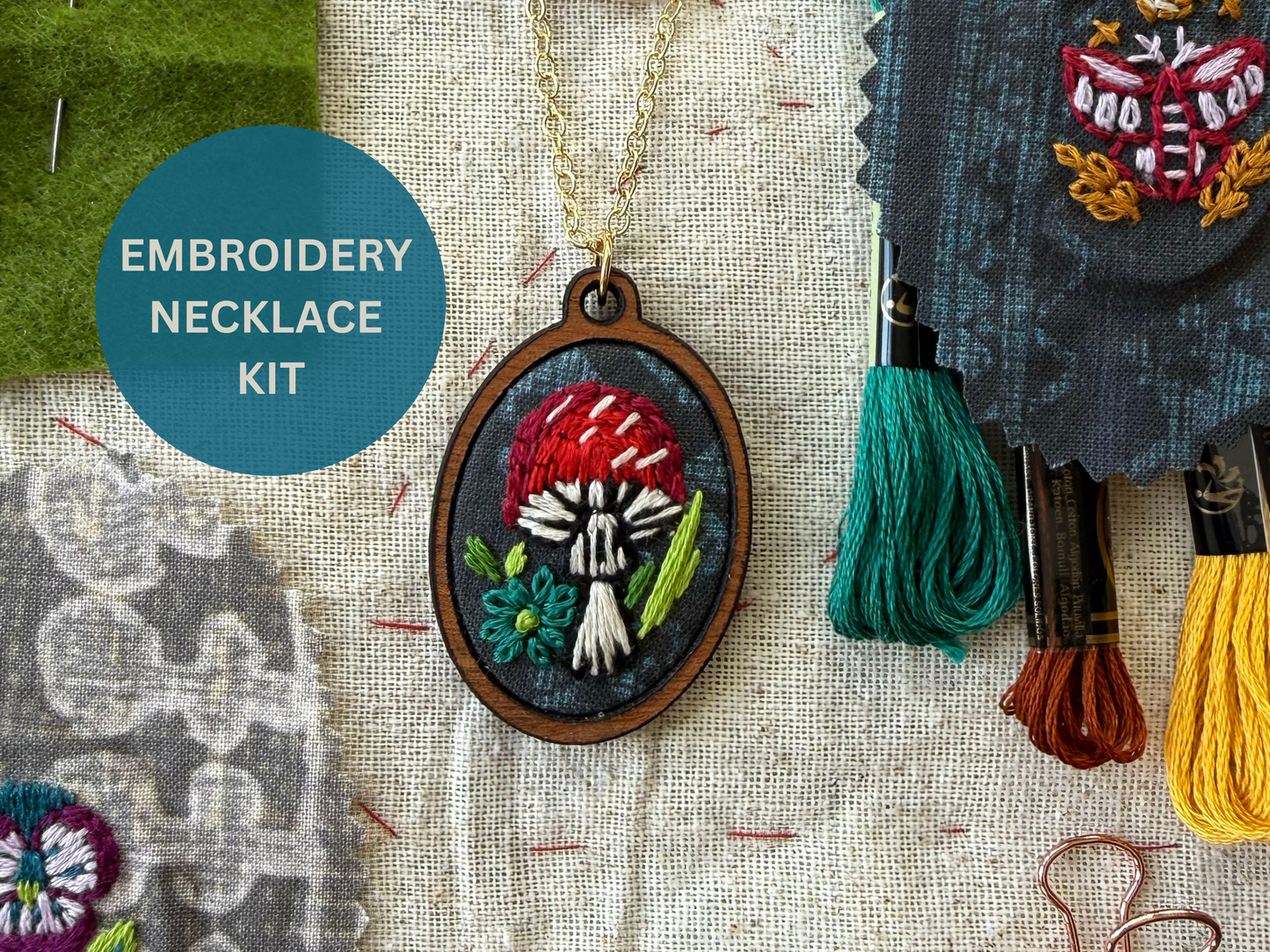 Mushroom Embroidery Necklace Kit