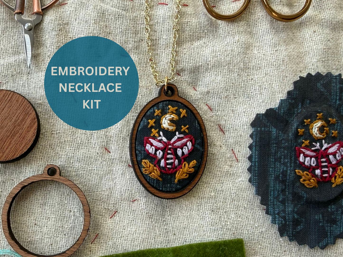 Moth Embroidery Necklace Kit