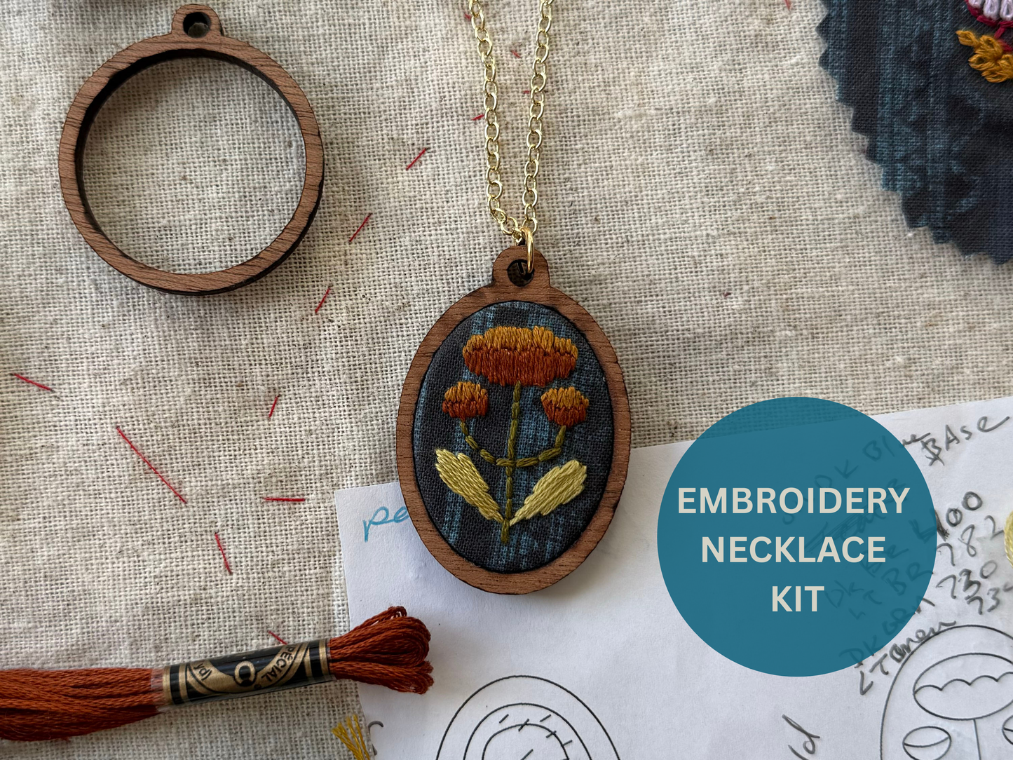 Folk Flowers Embroidery Necklace Kit