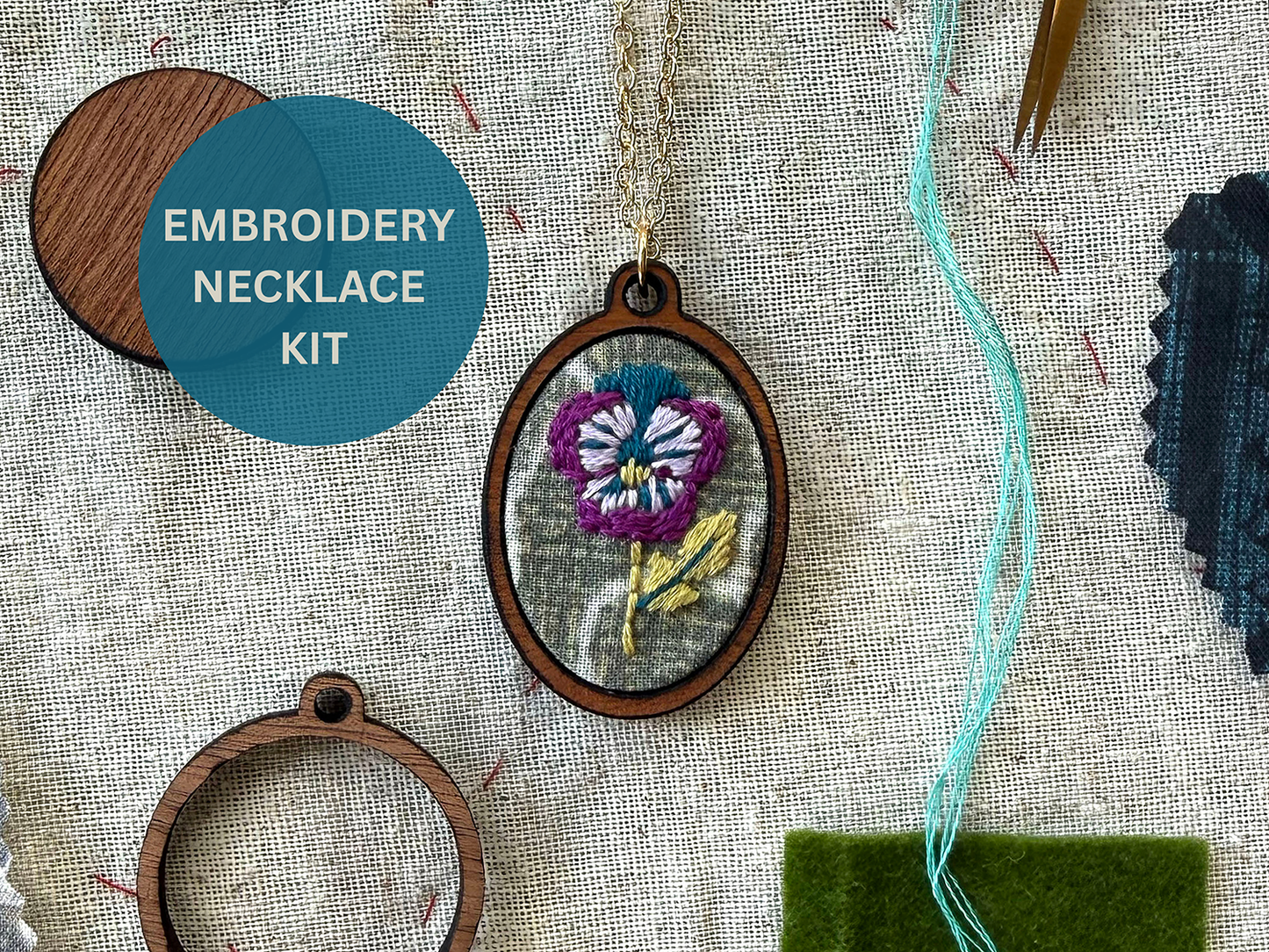 Pansy Embroidery Necklace Kit