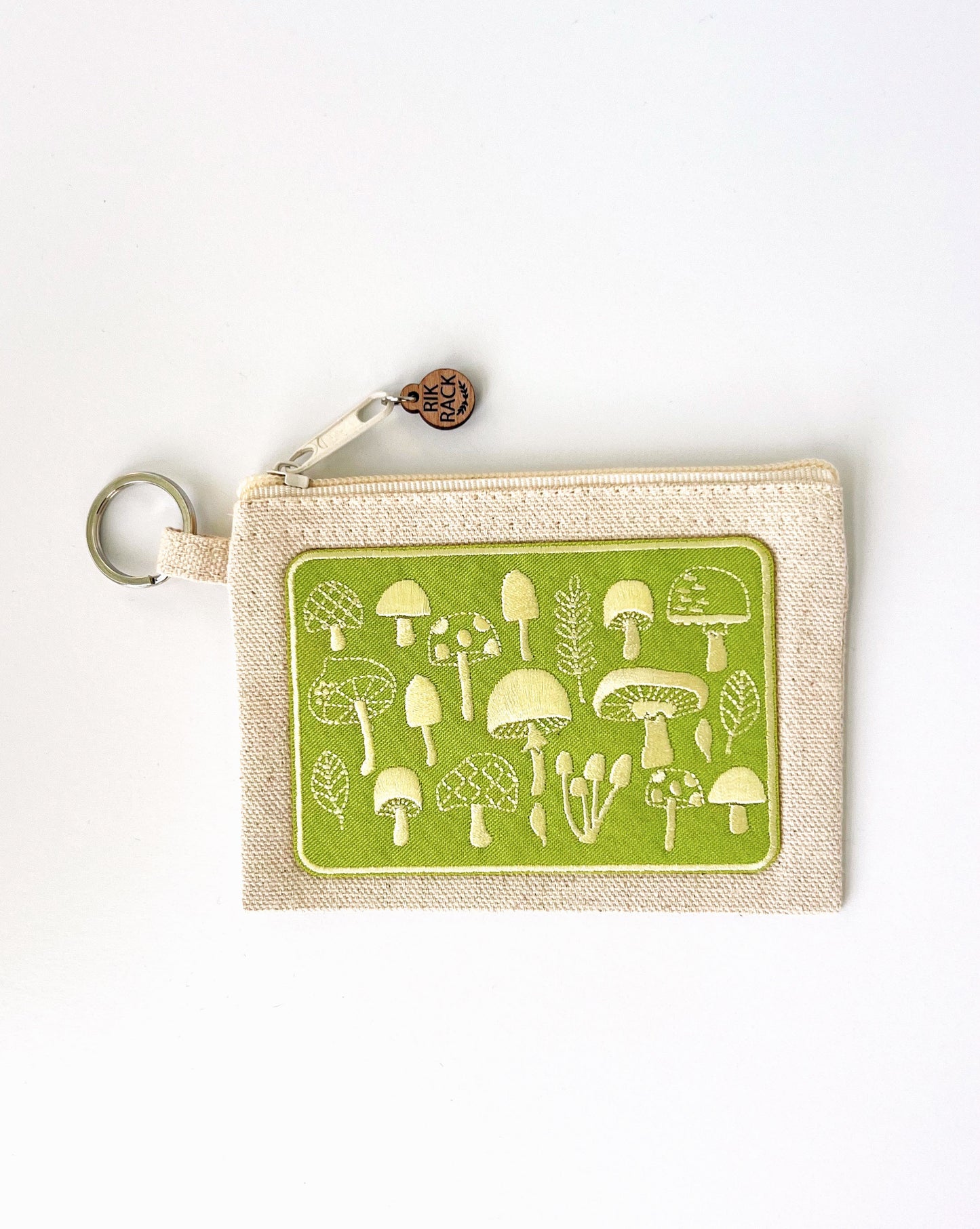 Mushroom embroidered zipper keyring pouch wallet