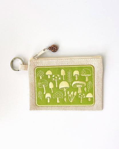 Mushroom embroidered zipper keyring pouch wallet