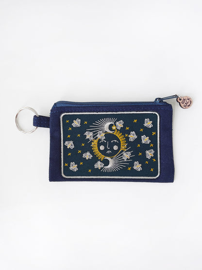 Moonglow embroidered zipper keyring pouch wallet