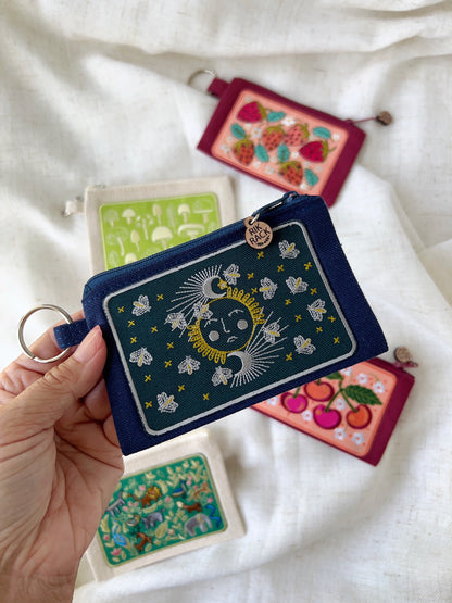 Moonglow embroidered zipper keyring pouch wallet