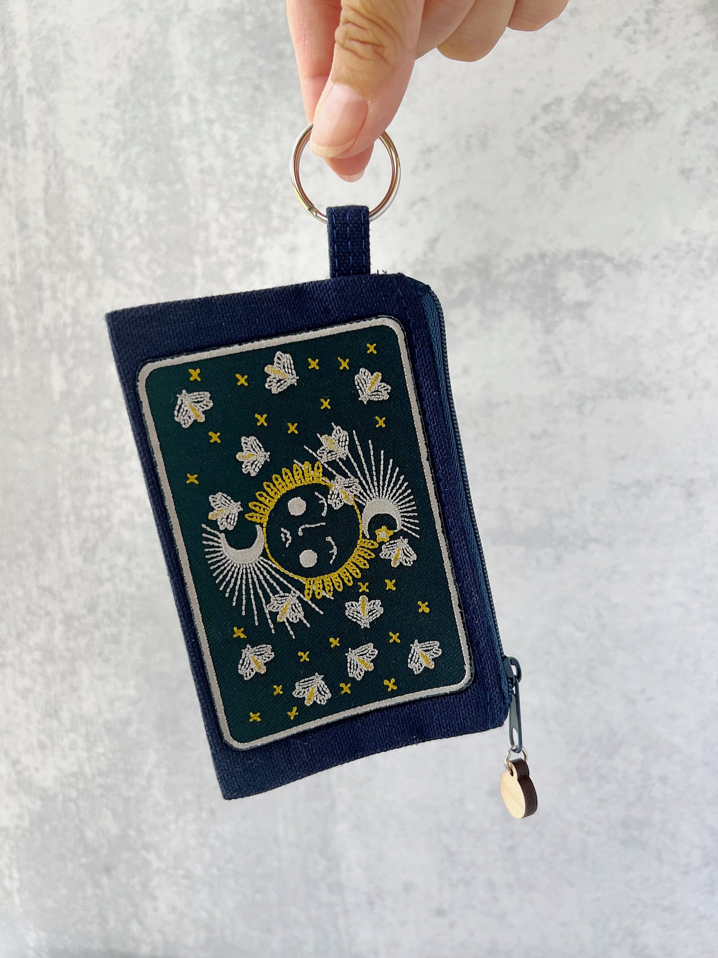 Moonglow embroidered zipper keyring pouch wallet