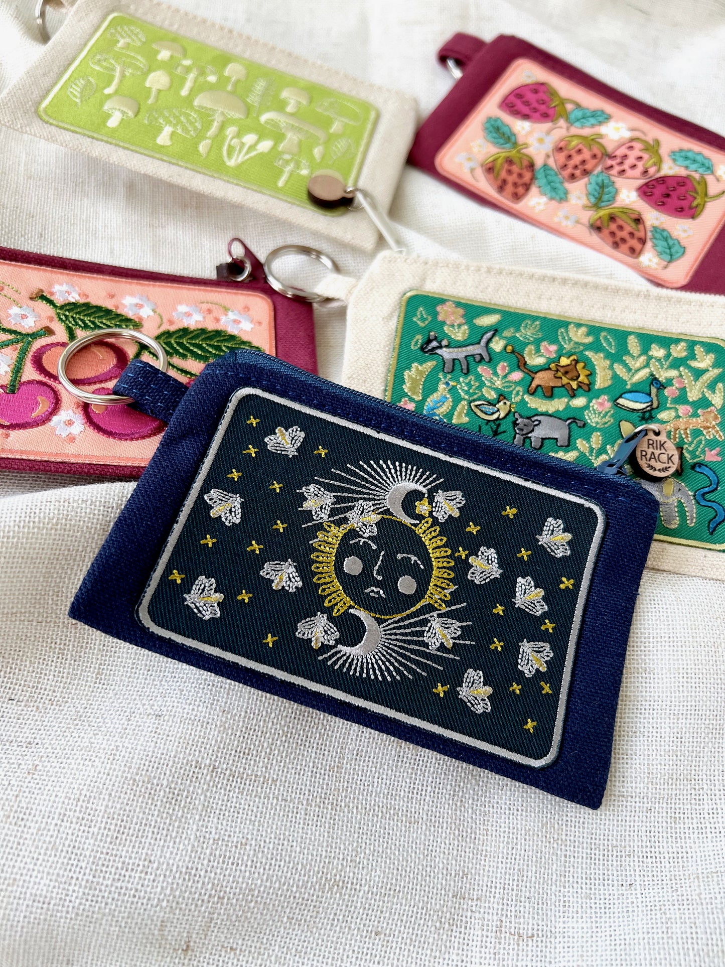 Moonglow embroidered zipper keyring pouch wallet