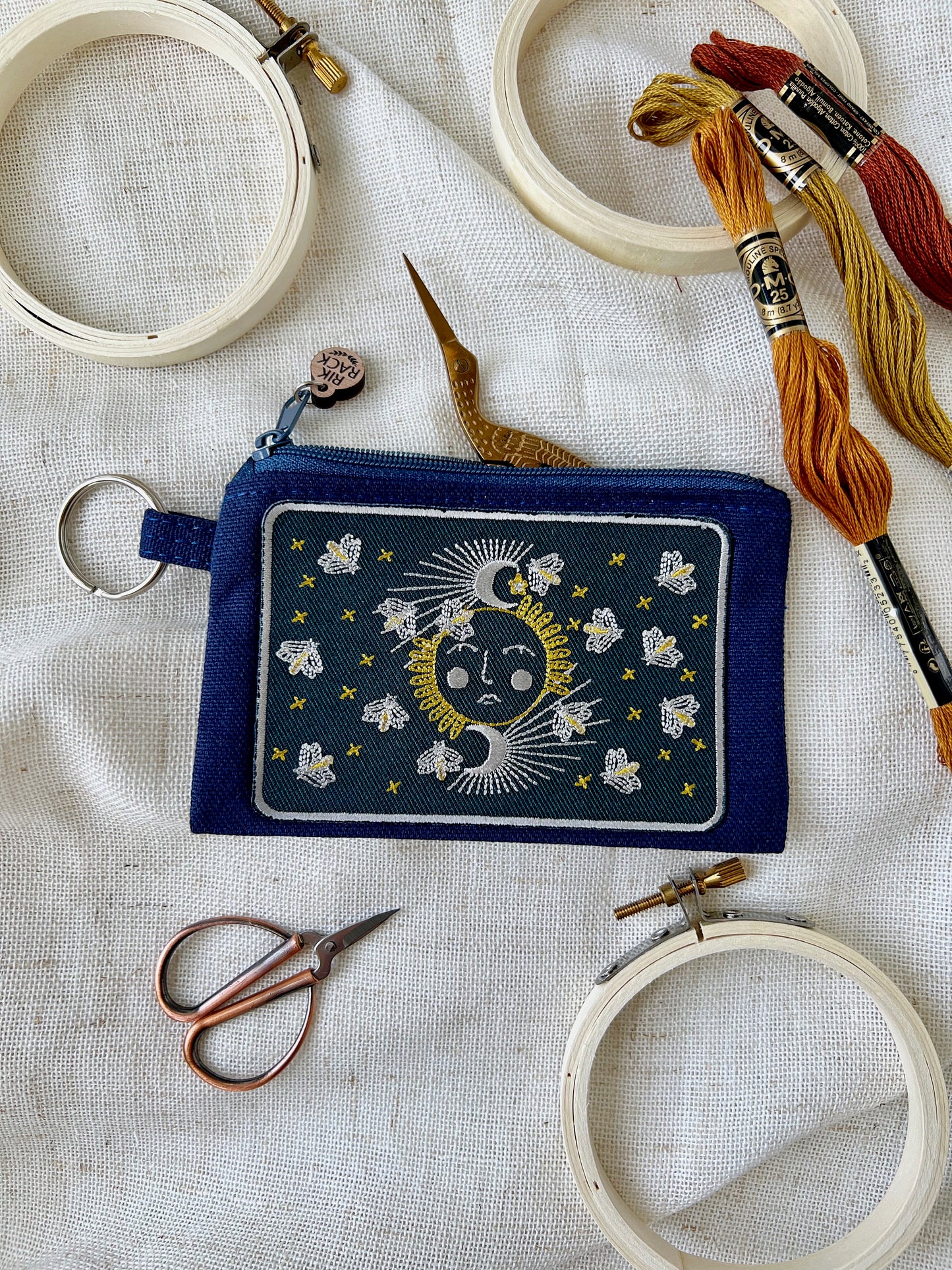 Moonglow embroidered zipper keyring pouch wallet