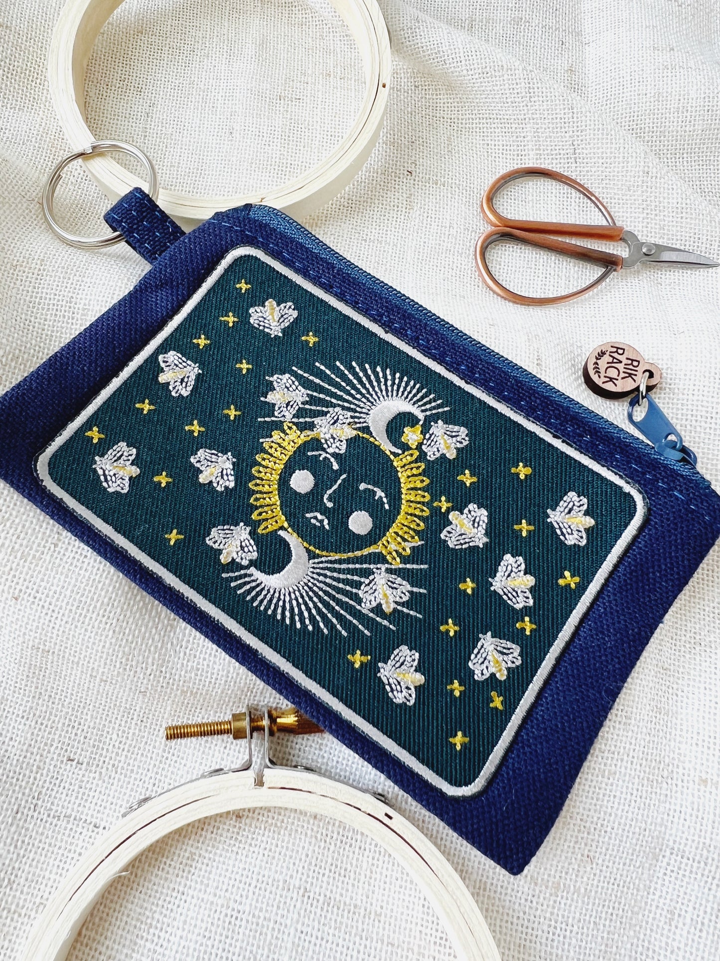 Moonglow embroidered zipper keyring pouch wallet