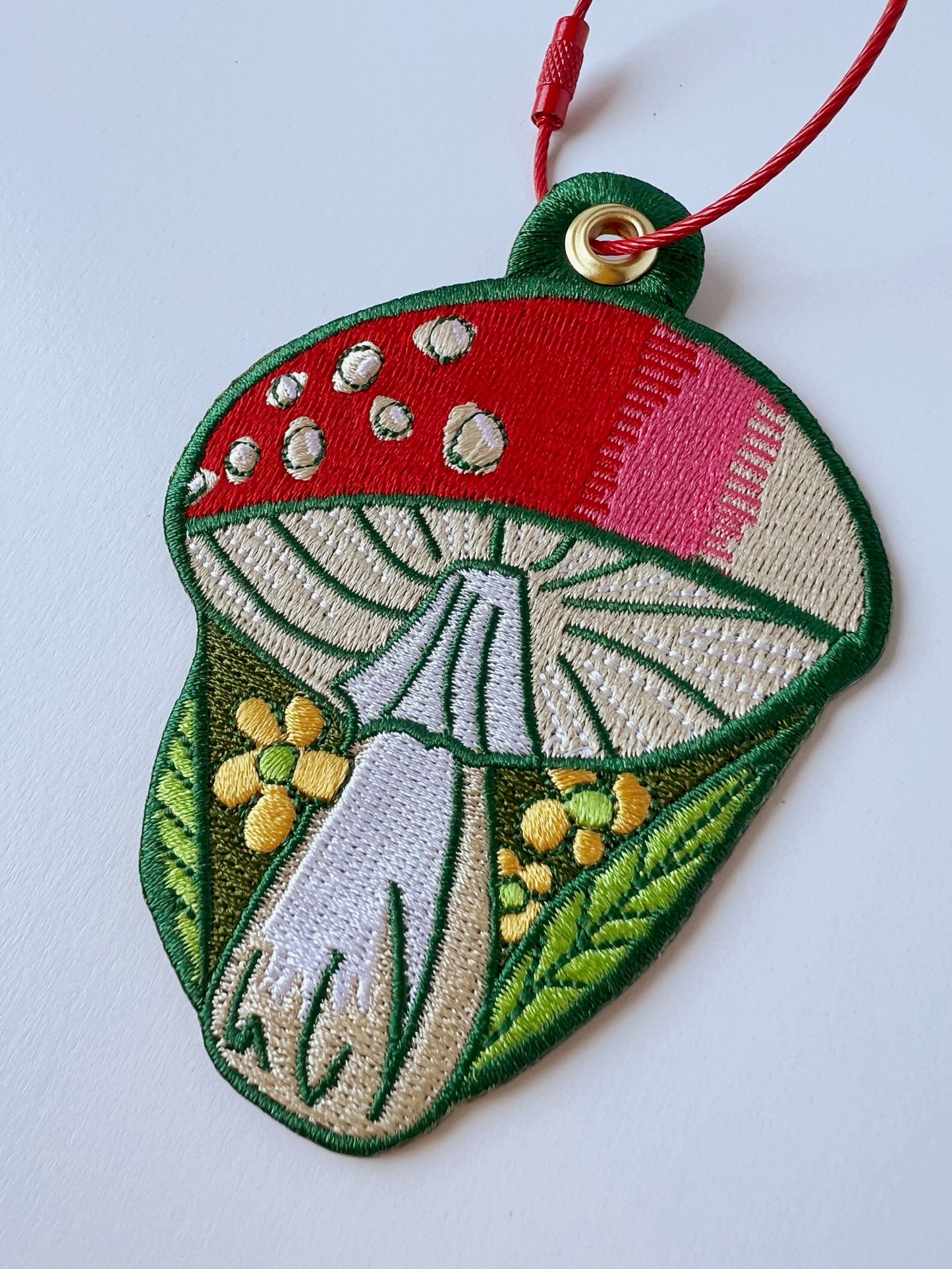 Mushroom embroidery bag charm keychain