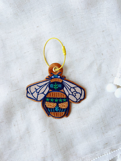Bee embroidered bag charm keychain