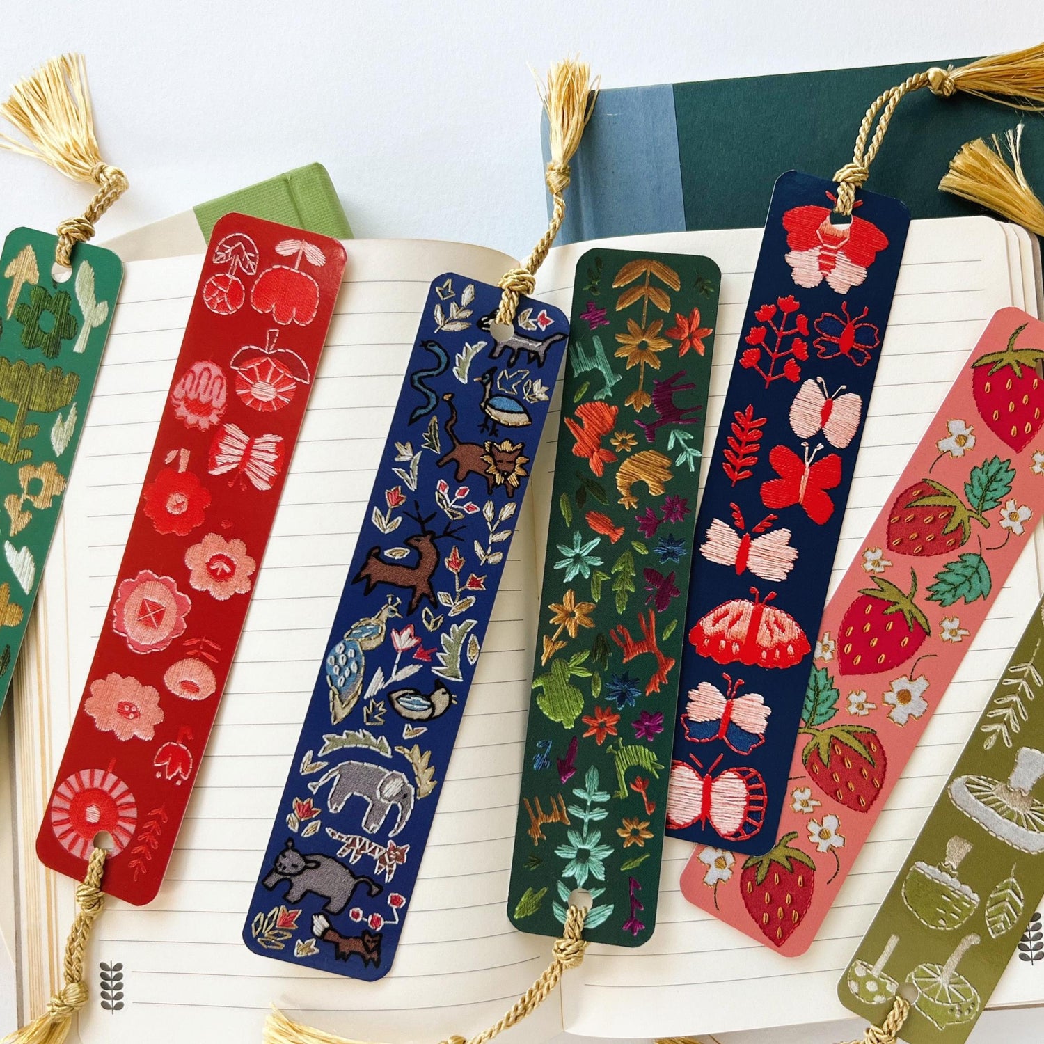 1.5x7 inch Bold and colorful bookmarks with realistic embroidery stitching and a gold tassel