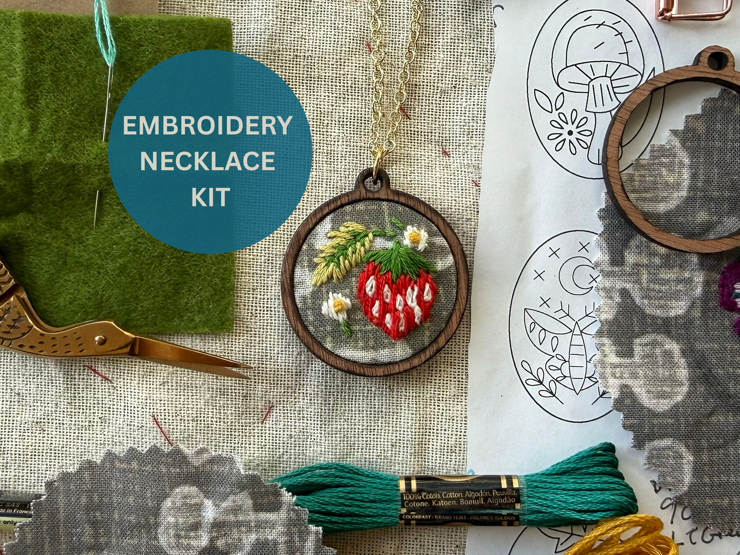 Strawberries Embroidery Necklace Kit