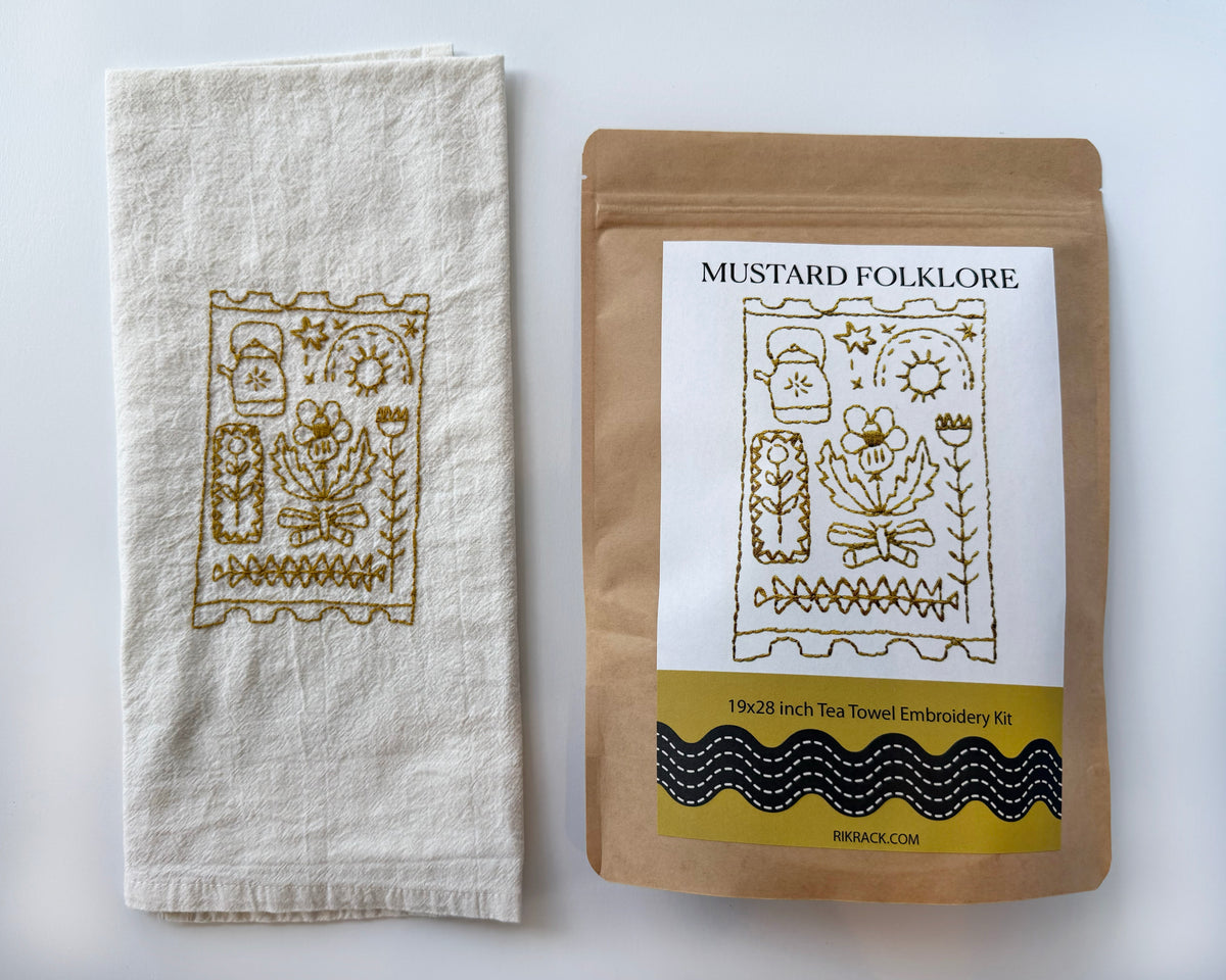 Mustard Folklore Tea Towel Embroidery Kit