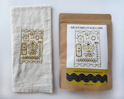 Mustard Folklore Tea Towel Embroidery Kit