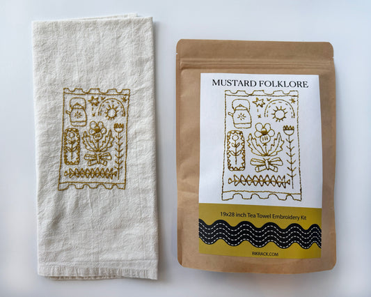 Mustard Folklore Tea Towel Embroidery Kit