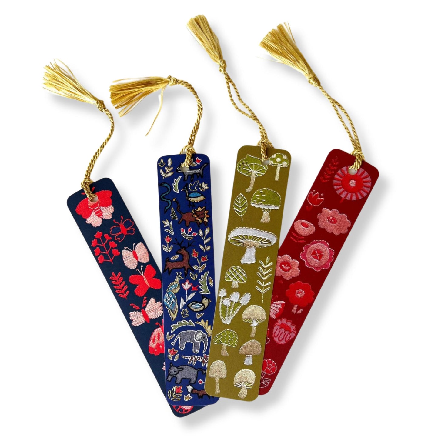 Bundle of embroidered bookmarks by Rikrack. 1.5x7 inches with gold tassel