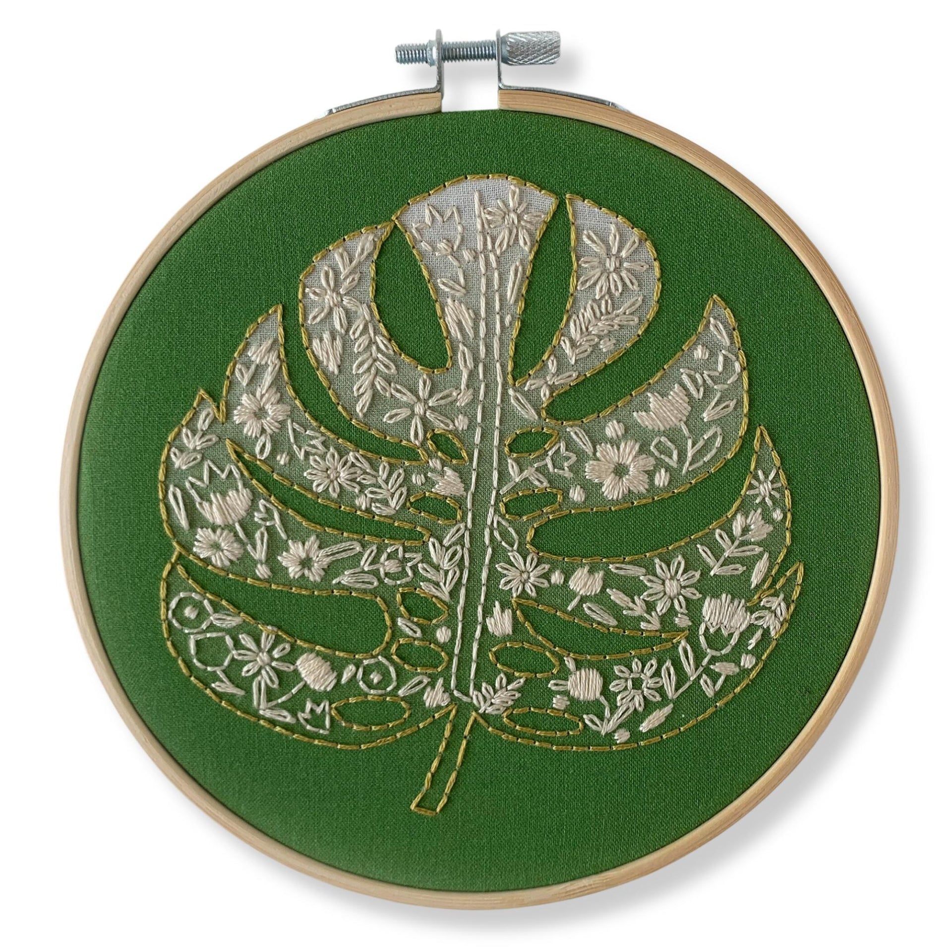 monstera plant embroidery Monstera Embroidery Kit
