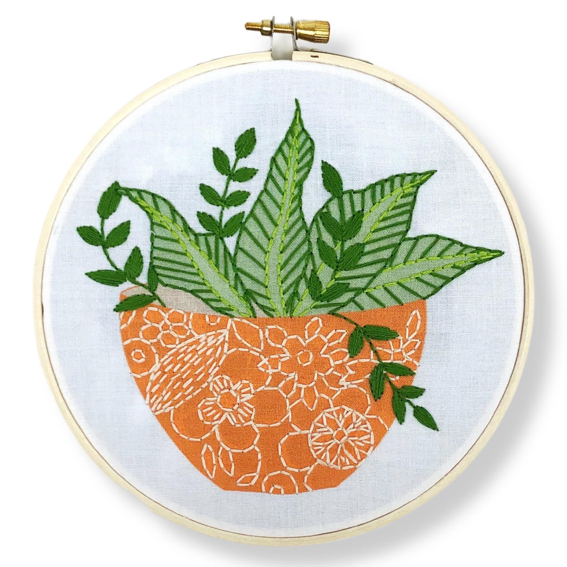 pot plant embroidery Orange Flower Pot Embroidery Kit