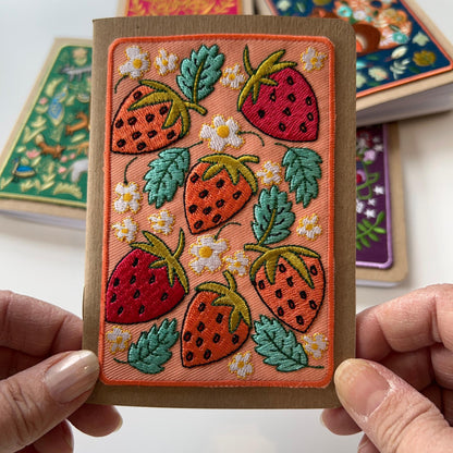 Strawberries Embroidery Pocket Notebook