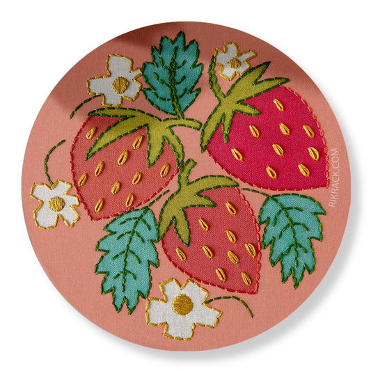 embroidered vinyl sticker with strawberries