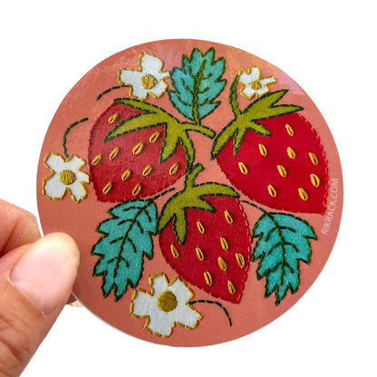 Strawberries Embroidery 3" Vinyl Sticker