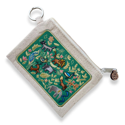 Wildlife embroidered zipper keyring pouch wallet