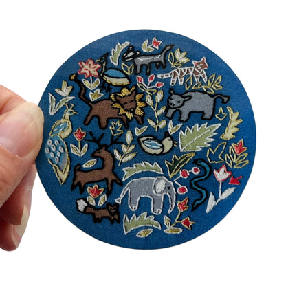 Wildlife Embroidery 3" Vinyl Circle Sticker