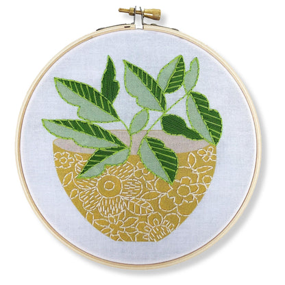 Yellow Flower Pot Embroidery Kit