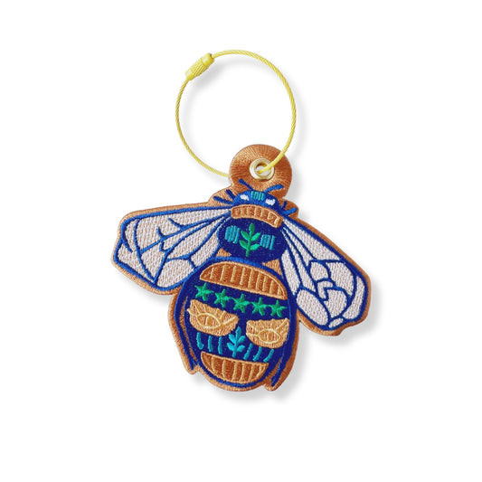 Bee embroidered bag charm keychain