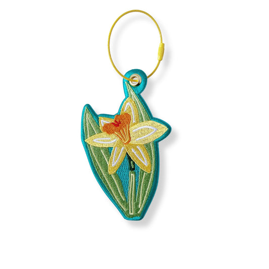 Daffodil embroidered bag charm keychain