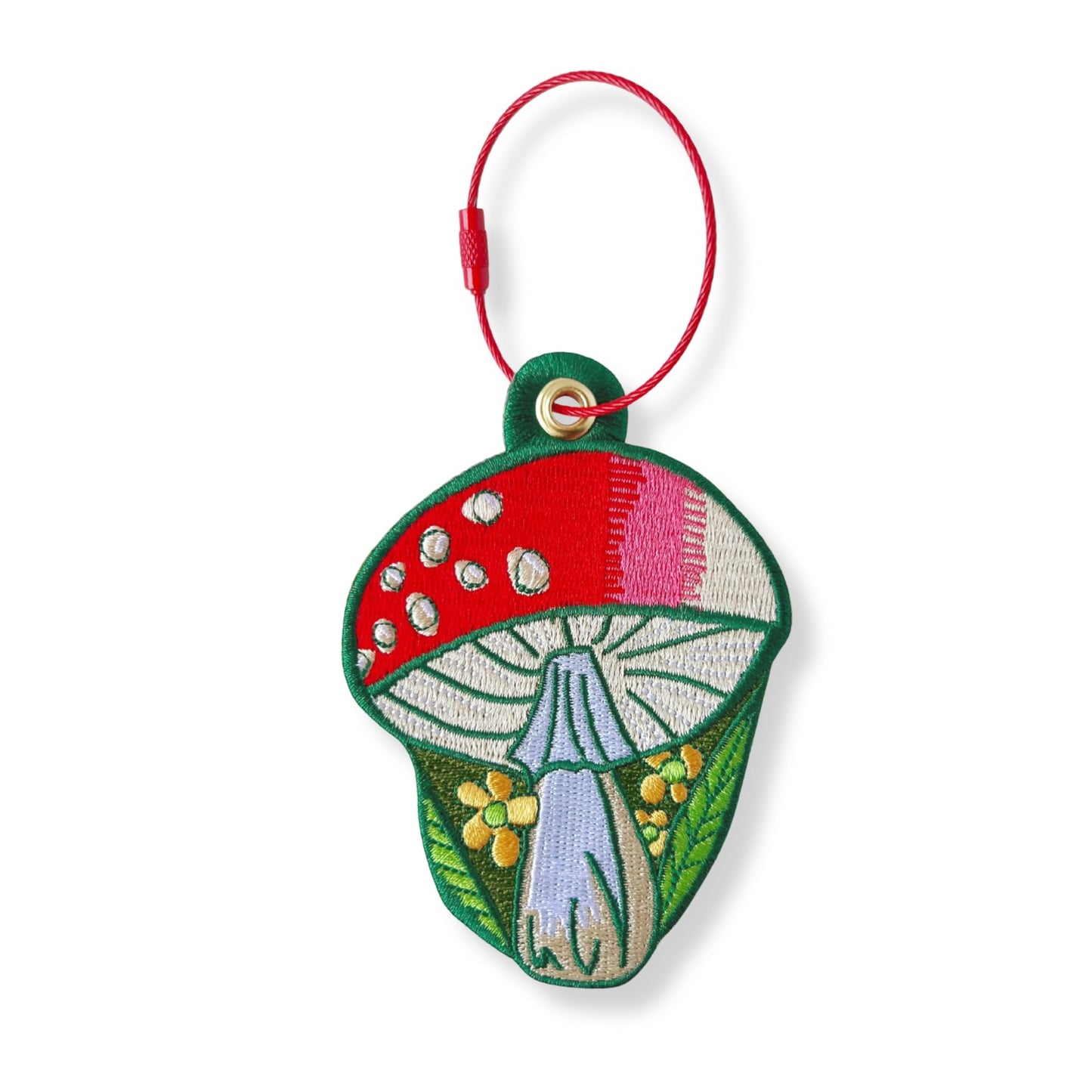 Mushroom embroidery bag charm keychain