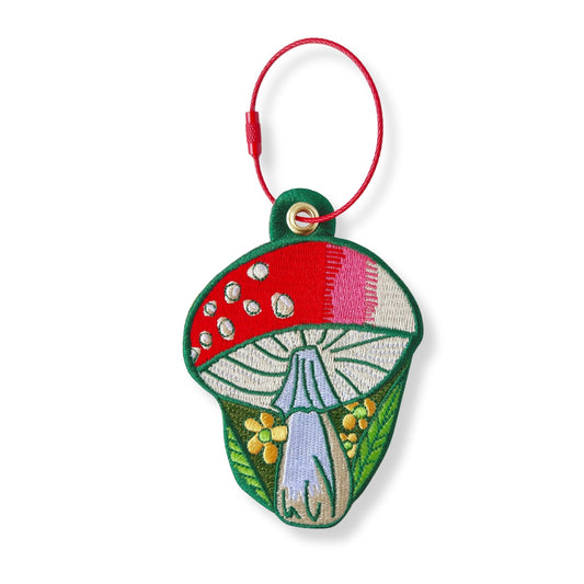 Mushroom embroidery bag charm keychain