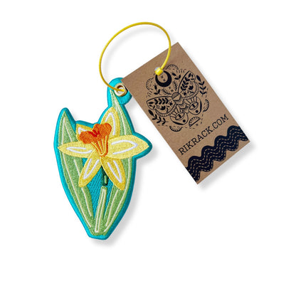 Daffodil embroidered bag charm keychain