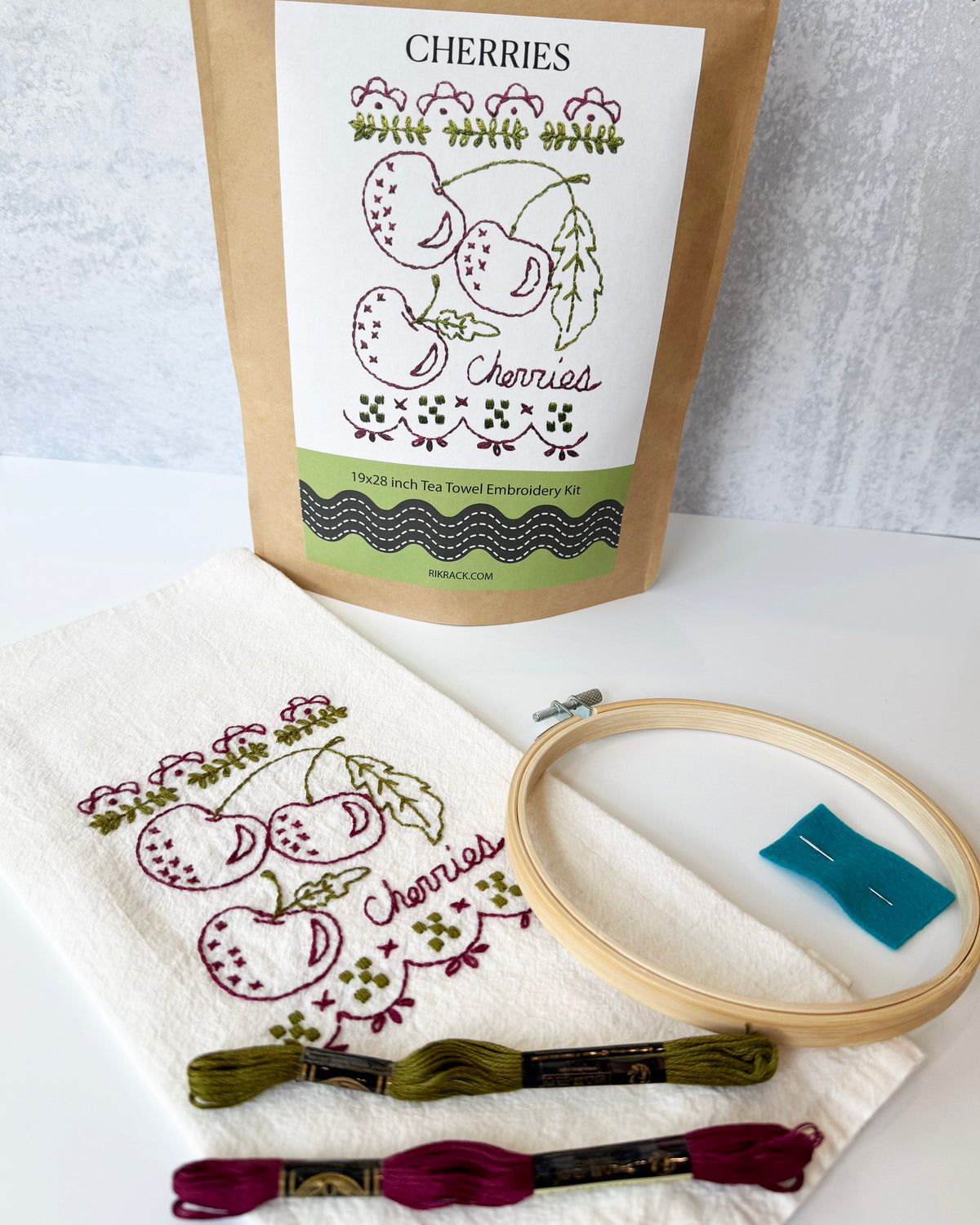 Cherries Tea Towel Embroidery Kit