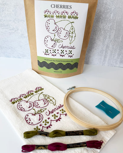 Cherries Tea Towel Embroidery Kit