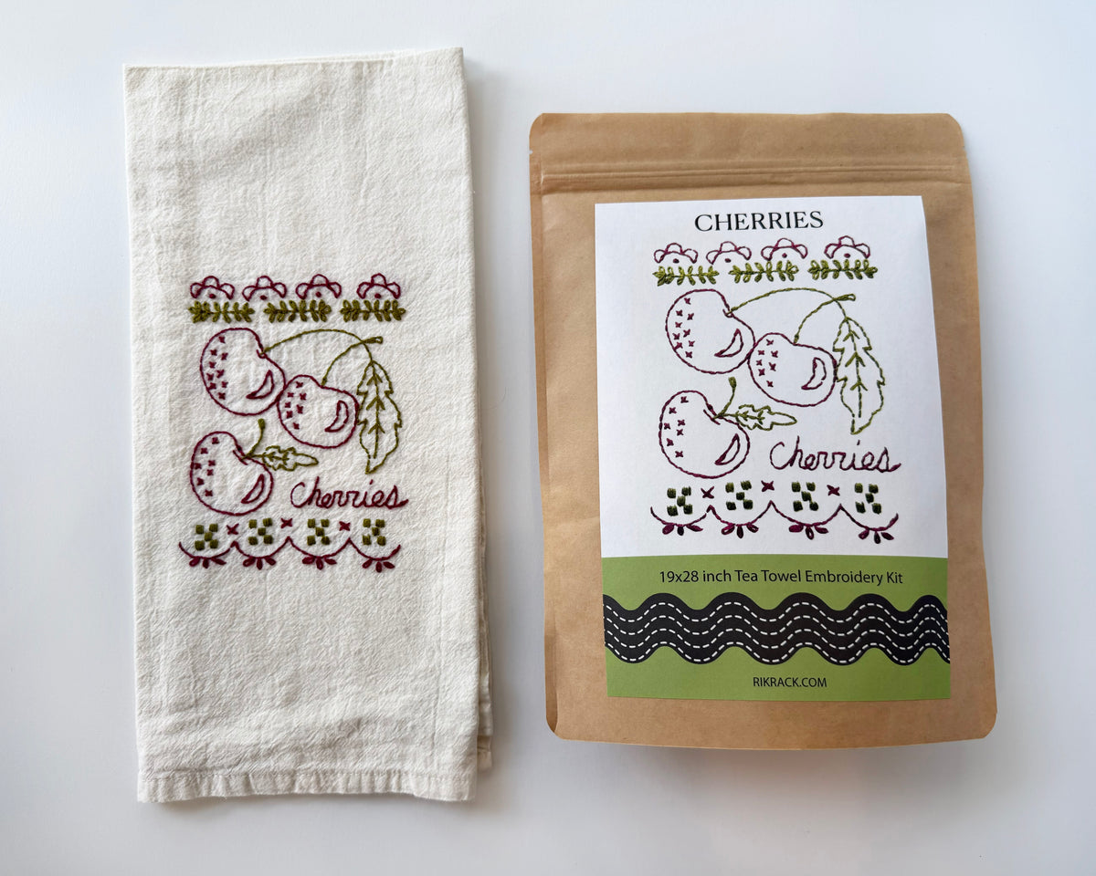 Cherries Tea Towel Embroidery Kit