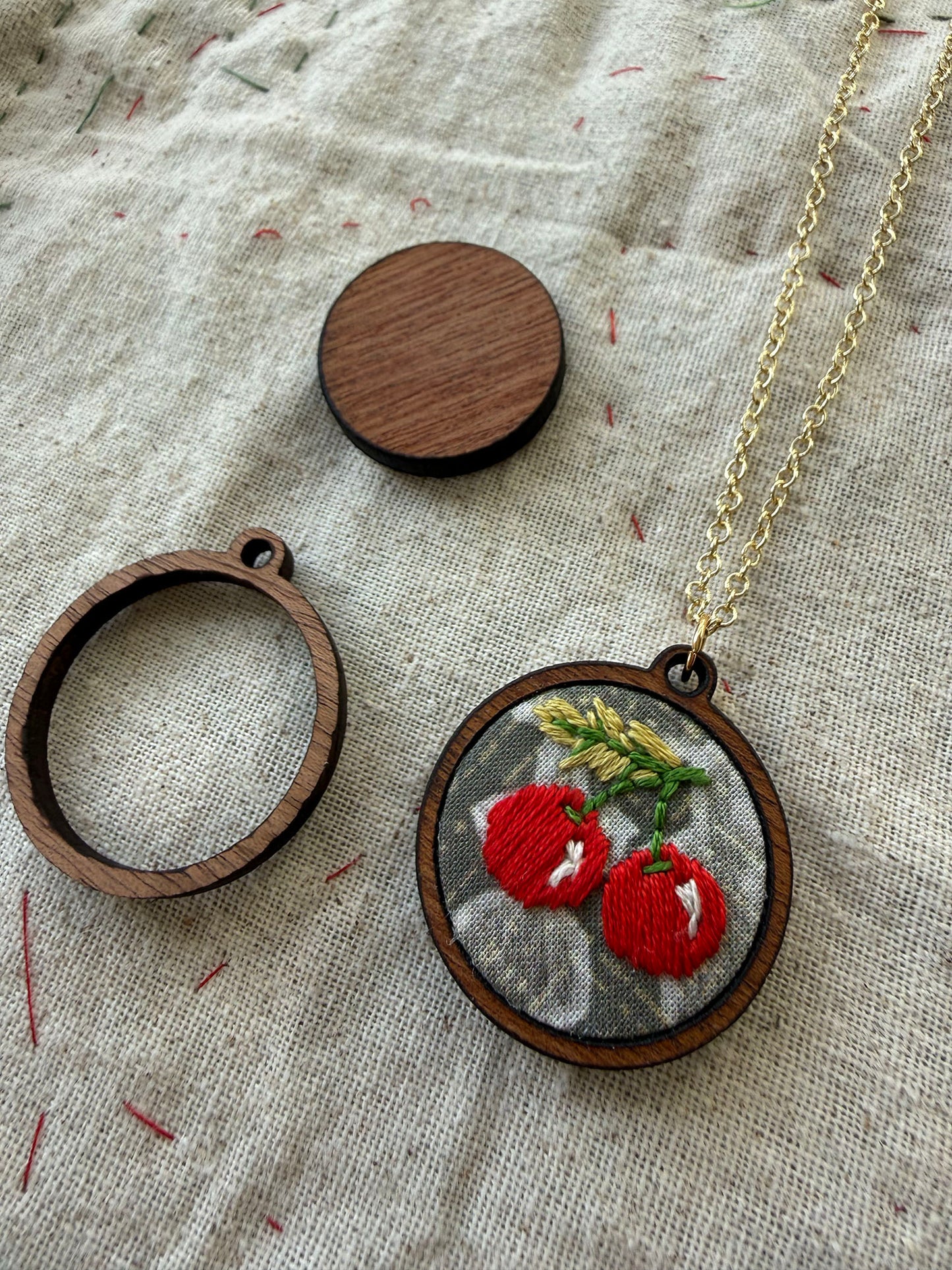 Cherries Embroidery Necklace Kit