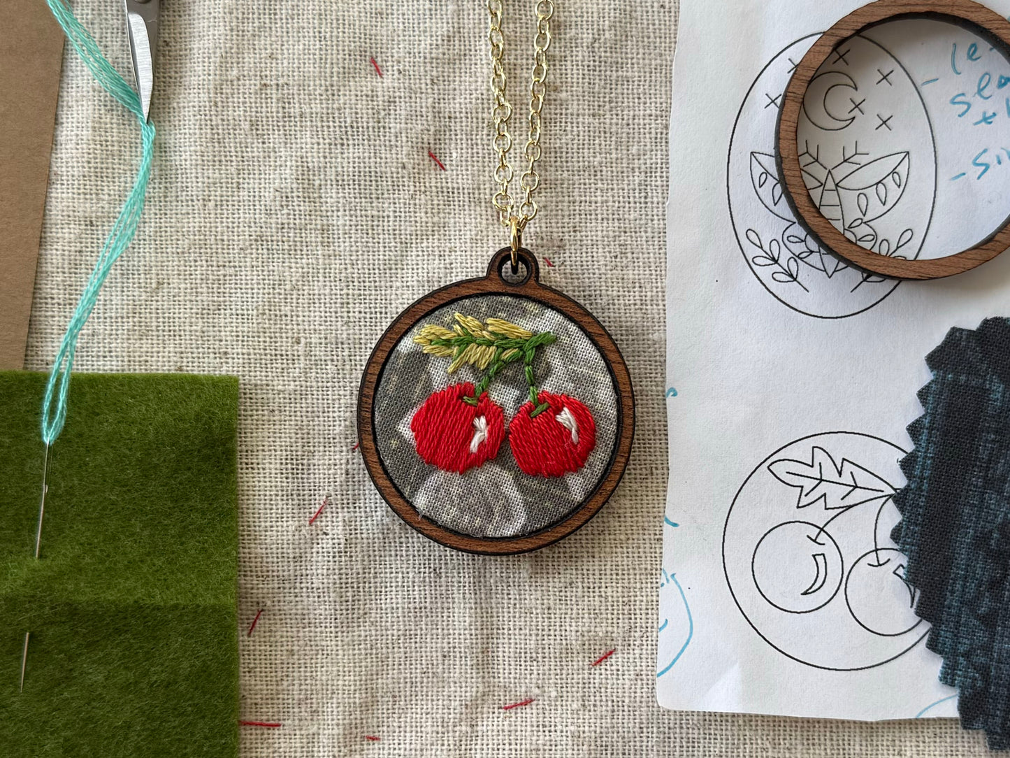 Cherries Embroidery Necklace Kit