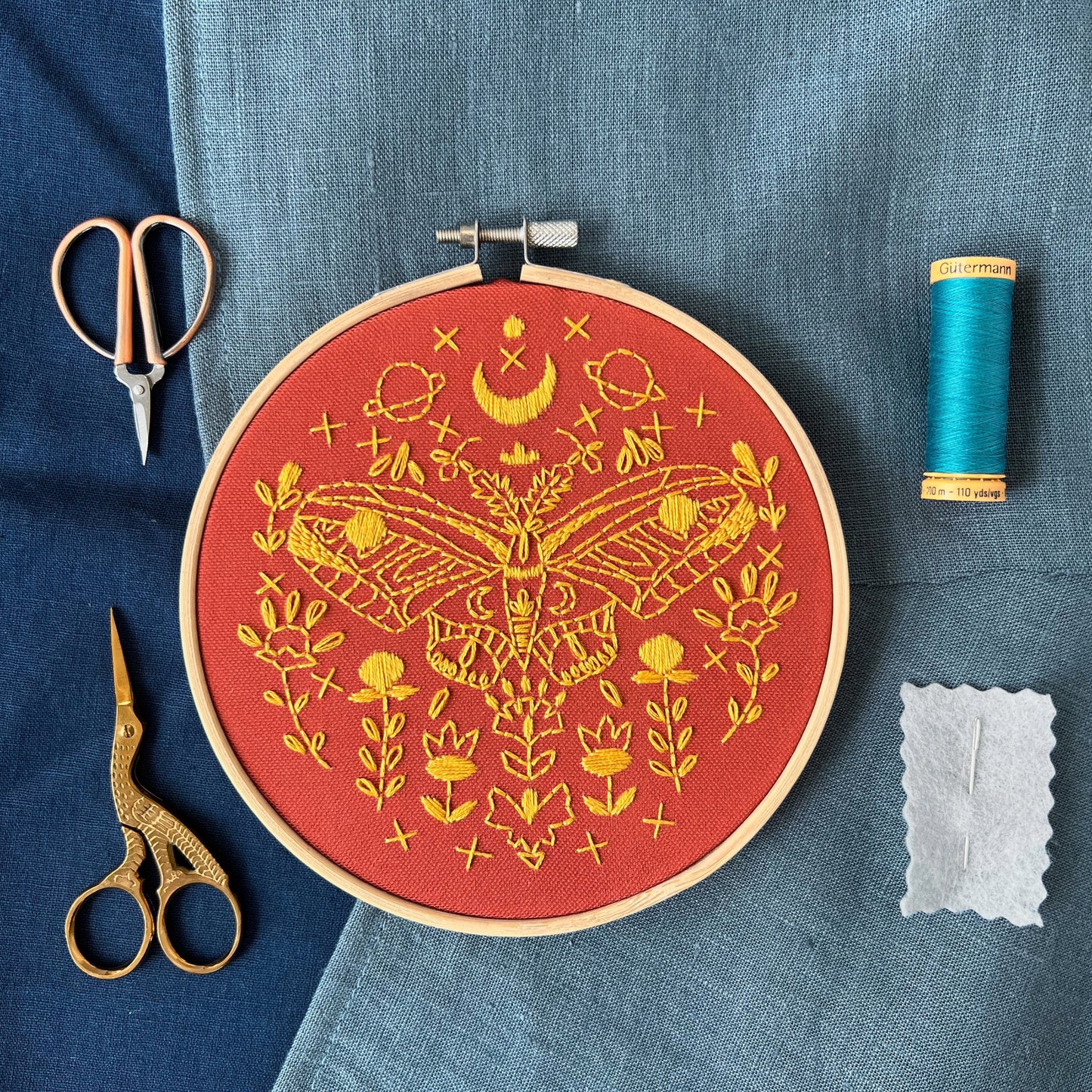 Golden Moth Embroidery Kit