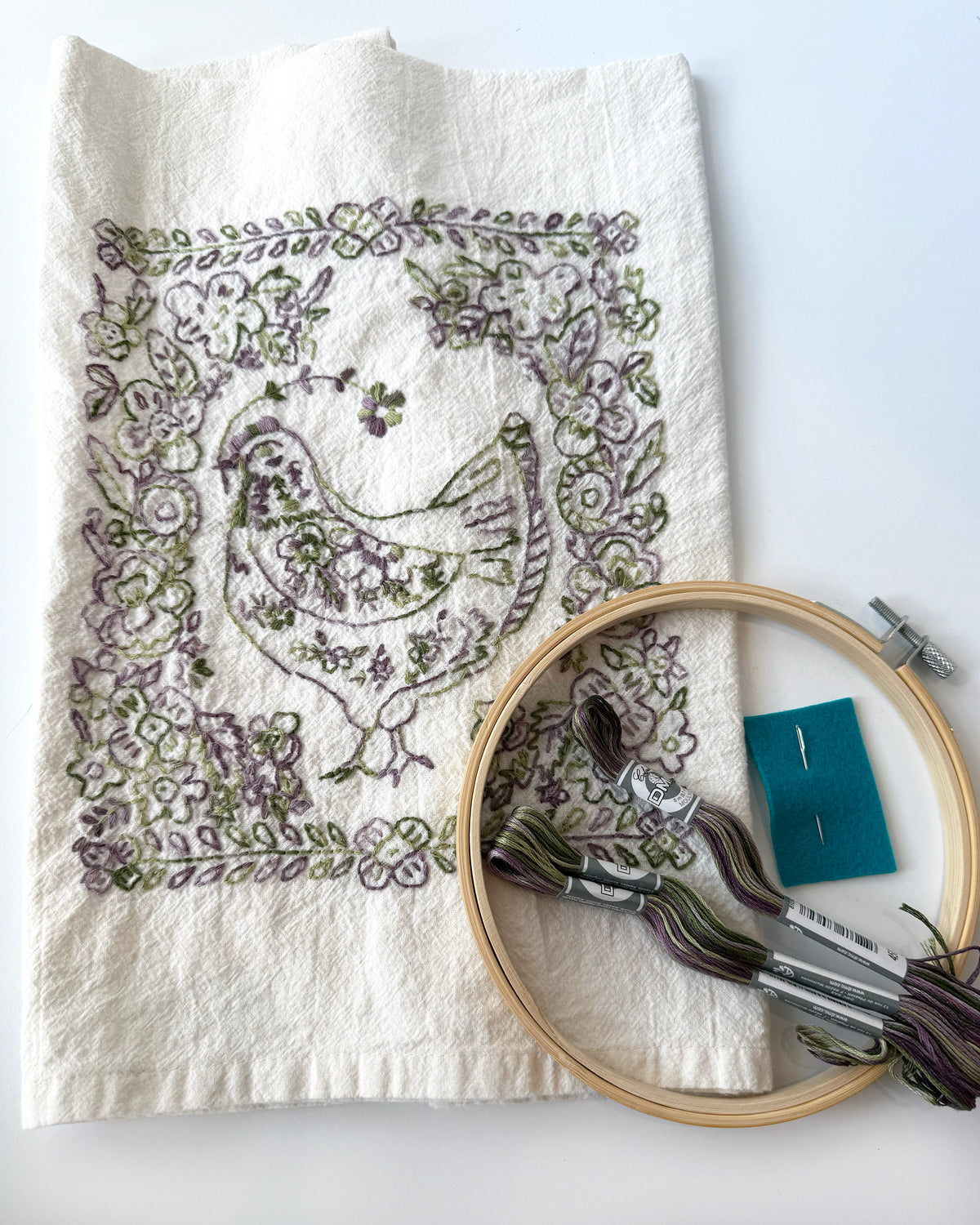 Garden Hen Tea Towel Embroidery Kit