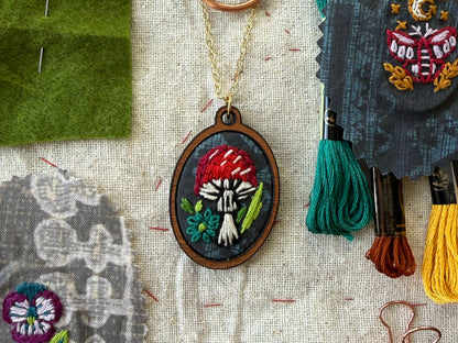 Mushroom Embroidery Necklace Kit
