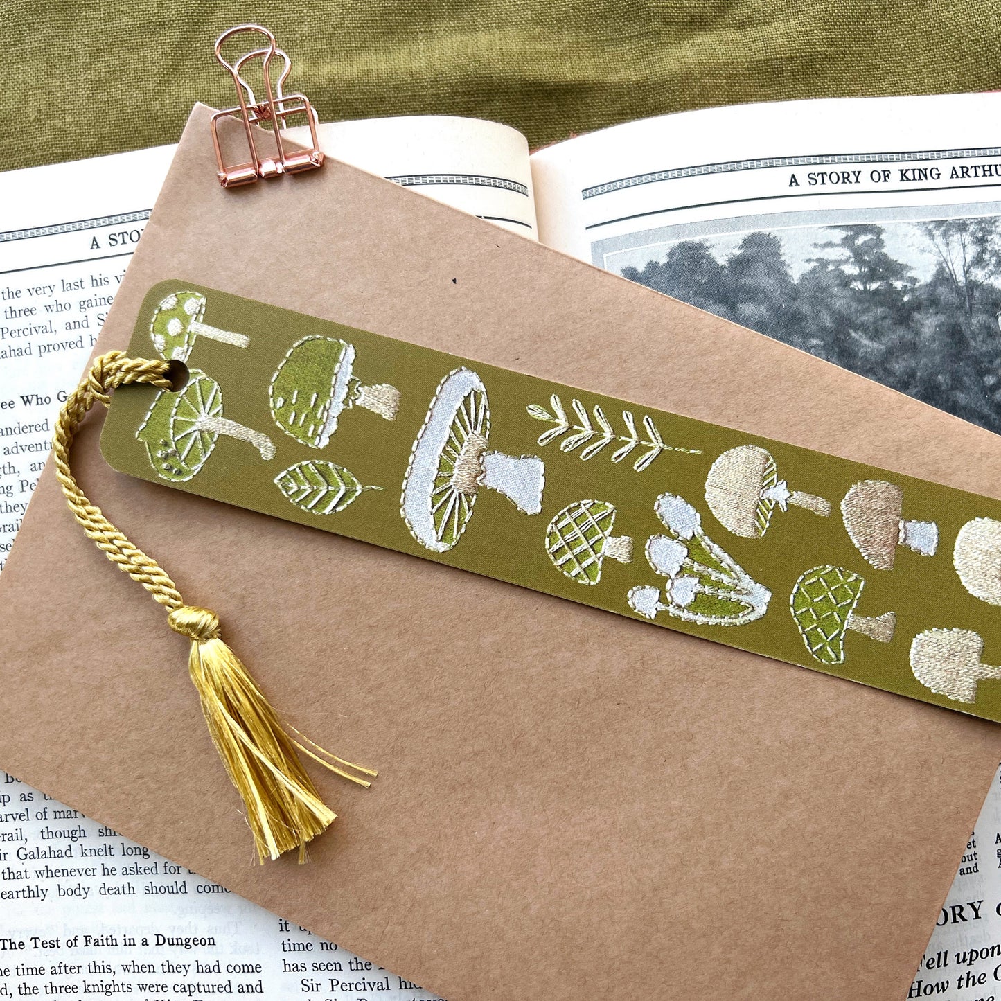 Mushrooms Embroidery Tassel Bookmark