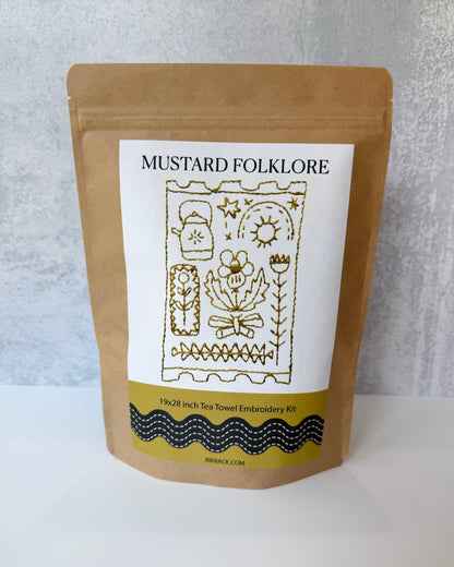Mustard Folklore Tea Towel Embroidery Kit