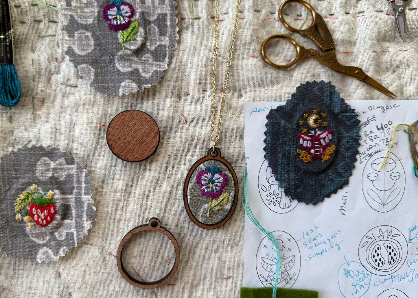 Pansy Embroidery Necklace Kit