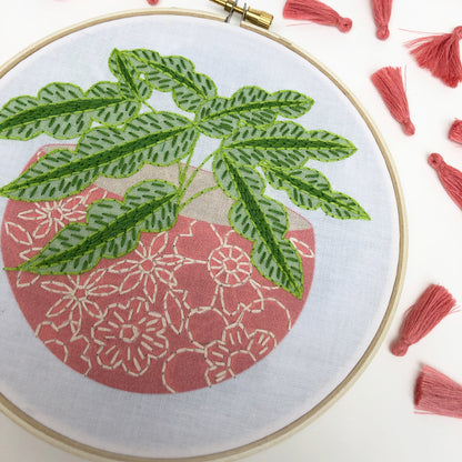 Pink Flower Pot Embroidery Kit